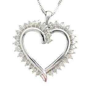 Beautiful 1/2 ct Diamond Open Heart Necklace - Sterling Silver